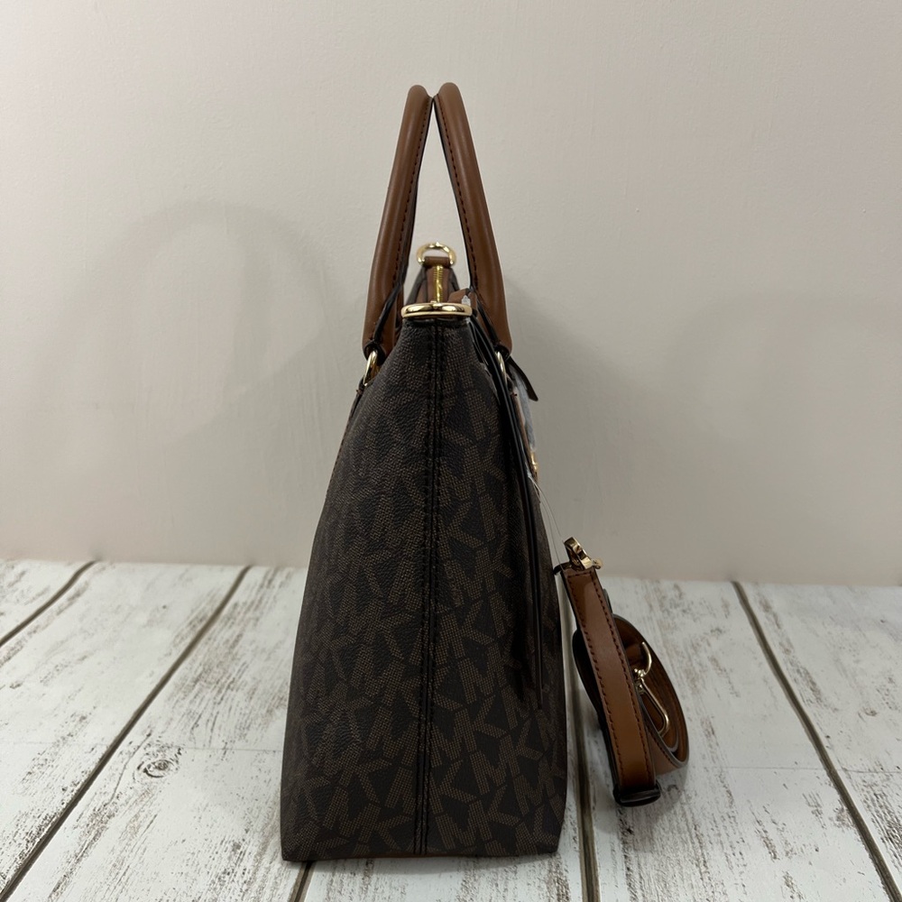 Michael Kors Signature Logo Austen Medium Satchel Bag Purse - Picture 3 of 11